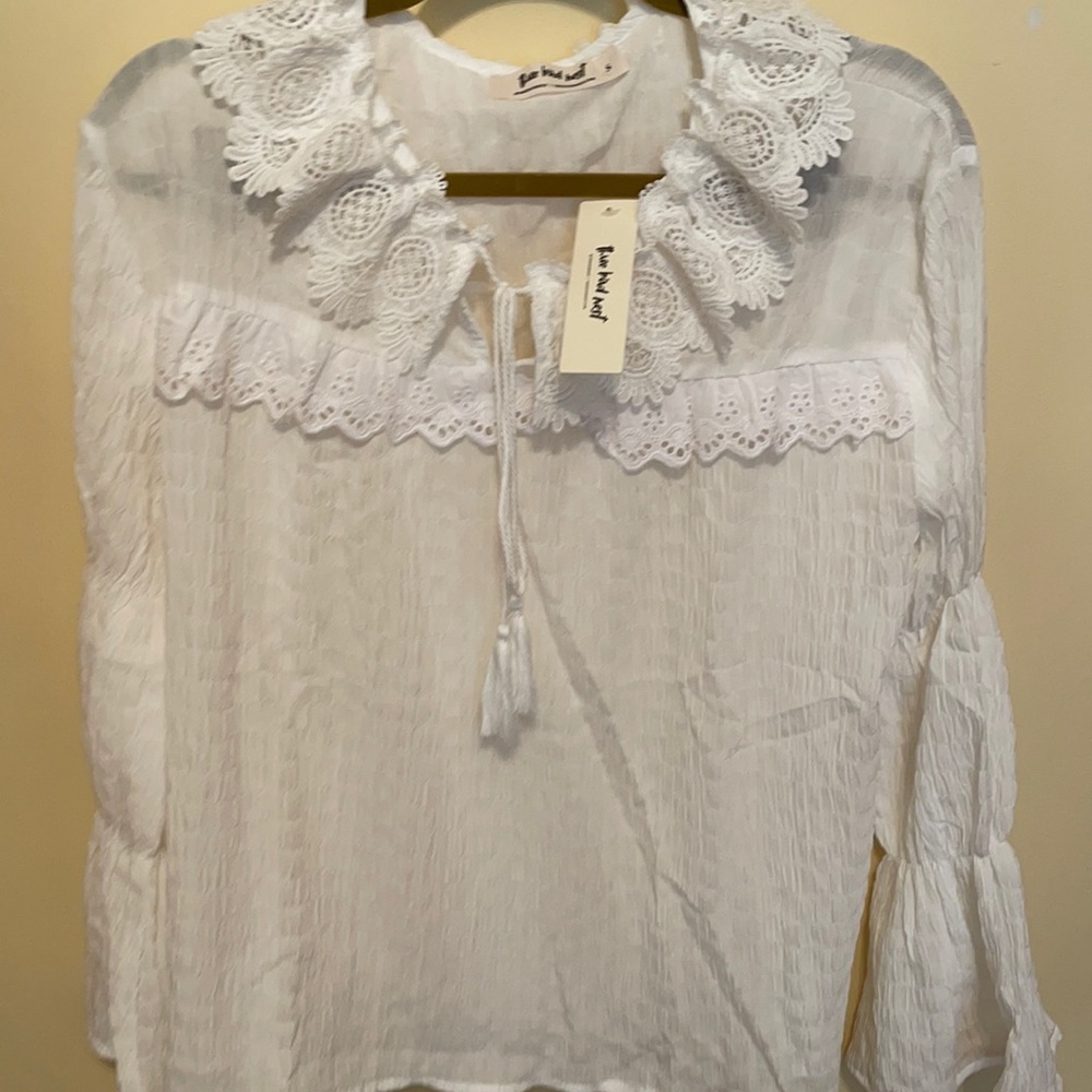 Three Bird Nest white boho top size S